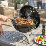Outsunny Holzkohlegrill BBQ Smoker mit Deckel Griff Tragbarer Kugelgrill Schwarz