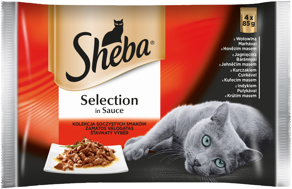 SHEBA Beutel 4x85g Selection in Sauce (mit Rindfleisch, Lamm, Huhn, Truthahn) (Rabatt für Stammkunden 3%)