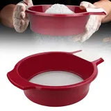 HAOMEEDUO Mehlsieb Edelstahl Mehl Puderzuckersieb 21cm Backsieb Fein Edelstahlsieb Feinmaschig Haushaltssieb mit Griffe Küchensiebe Rot Schüttelsieb mit Schaber für Backpulver Salz Kakaopulver Tee
