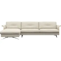 Ecksofa FLEXLUX "Glow Designsofa, bequem und komfortabel durch hochwertigen Sitzaufbau", weiß (warm weiß), B:305cm H:81cm T:158cm, 100% Echteder, Sofas, L-Form, Modernes skandinavisches Design