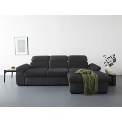 Ecksofa COTTA "Lola L-Form", schwarz, B:250cm H:73cm T:165cm, 100% Polyester, Sofas, mit Hocker & Kopfteilfunktion, wahlw. Bett- und Armteilfunktion