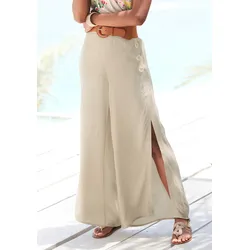 Palazzohose, mit weitem Bein und Schlitz, Stoffhose, lockere Passform, Gr. 38 - N-Gr, sand, , 42092748-38 N-Gr