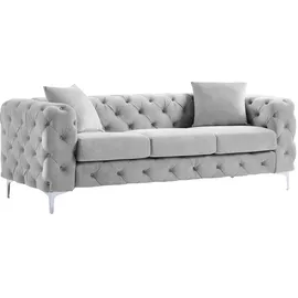 vente-unique Chesterfield-Sofa 3-Sitzer - Hellgrau - Samt - EDWINA
