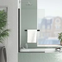 Marwell Black Touch 120x70cm Schwarz - Duschwand für Badewanne mit 4mm gehärtetem Glas - Mit Handtuchhalter