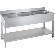 GastroHero Spültisch Basic 16x6 mit 2 Becken rechts, Aufkantung und Grundboden