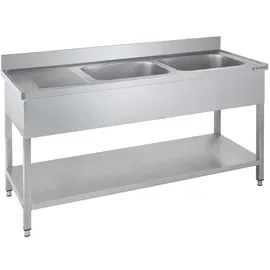 GastroHero Spültisch Basic 16x6 mit 2 Becken rechts, Aufkantung und Grundboden