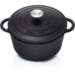 BBQ-Nerd© Bräter (rund) mit Deckel 4 L aus Gusseisen mit Emaille-Beschichtung - Bratentopf Kochtopf Gusseisentopf - ideal zum langsamen Garen