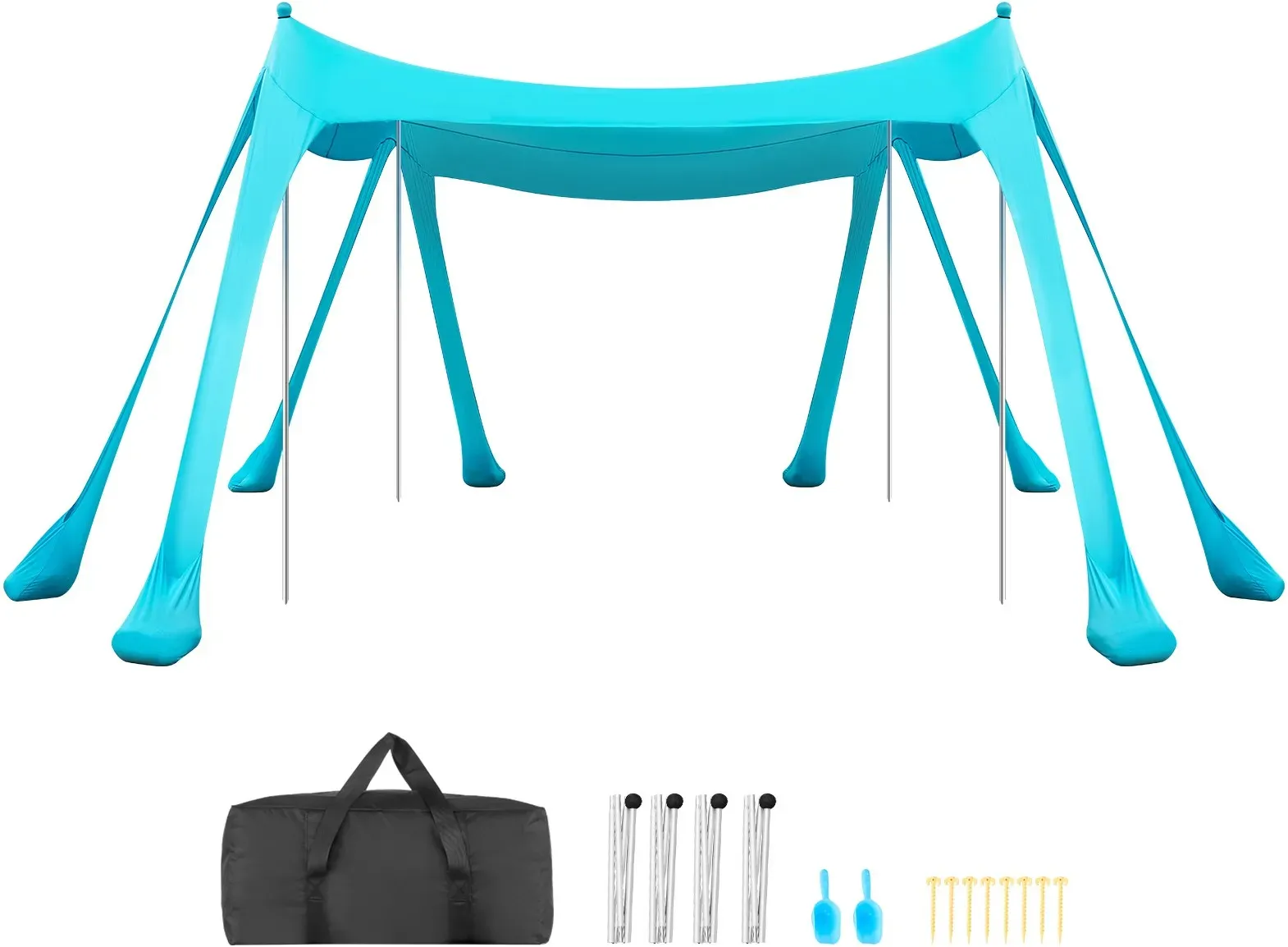 VEVOR Strandzelt mit Sonnenschutz (UPF 50+) 3 x 3 x 2 m, Strandmuschel mit Sandsäcken & Stützstangen & Sandschaufeln, Tragbares Sonnensegel für Familienausflüge Camping Angel Grün