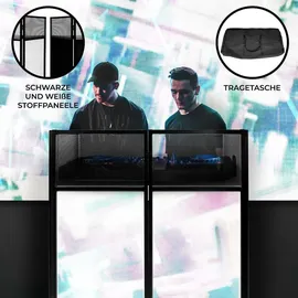 MONSTER SHOP DJ Booth Kabine Stand Tisch Faltbar Klappbar Mobil Setup Disco Schwarz & Weiß Dehnbarer Stoff Pulverbeschichteter Stahl Tragetasche Aufbewahrungstasche Sicherungsmechanismus Komplettset Feier Party