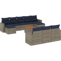 vidaXL 11-teiliges Gartensofa-Set mit Kissen, grau, Polyrattan - Grau