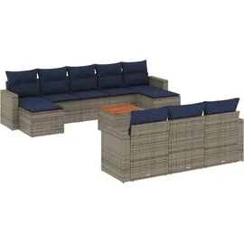 vidaXL 11-teiliges Gartensofa-Set mit Kissen, grau, Polyrattan - Grau