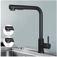 Nettlife Waschtischarmatur Ausziehbar Spültischarmatur 360° Drehbar Edelstahl mit 2 Strahlarten (Mischbatterie) mit Brause Spültischarmatur schwarz