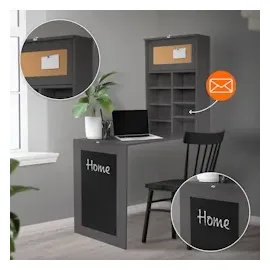 ML-Design Wandklapptisch mit Tafel und Regal Grau