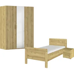 Schlafzimmer-Set RAUCH "Komplettschlafzimmer Schlafzimmer EVELYN", braun (asteiche), Bett 100x200cm + ohne Matratze, B/H: 100cm x 200cm, Holzwerkstoff, Schlafzimmermöbel-Sets, Schrank und Bett in 2 Breiten, Nachttisch 2 Schubladen MADE IN GERMANY