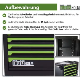 Trutzholm Werkstattwagen 249-tlg. bestückt 8 Schubladen Edelstahlauflage Seitentür Soft Close Schaumeinlagen