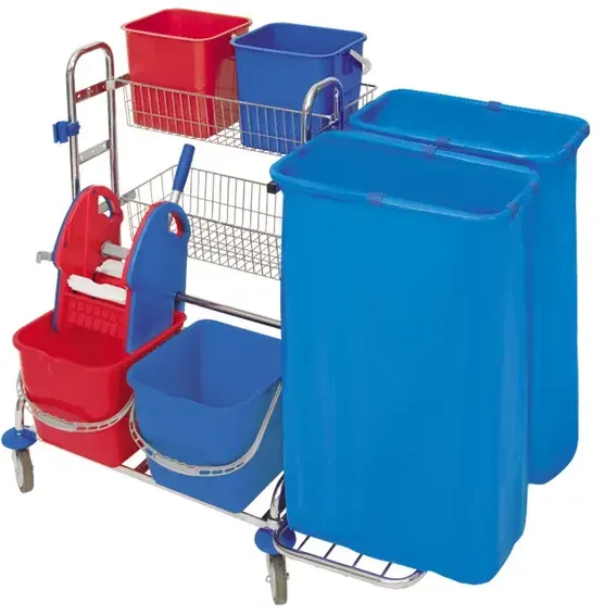 AquaSplast Gerätewagen ZS 02.20.02.120 KW mit 2 x 20 L Eimer, 2 x 120 L Abfallsackhalter und Moppresse