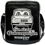LOGOSHIRT Schultertasche "Trabant - Ein riesen Fahrvergnügen", Damen, Gr. B/H/T: 12cm x 38cm x 32cm, schwarz-weiß (schwarz, weiß), Lederimitat, bedruckt, mehrfarbig, Taschen Schultertasche, mit kultigem Trabant-Frontdruck