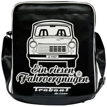 LOGOSHIRT Schultertasche "Trabant - Ein riesen Fahrvergnügen", Damen, Gr. B/H/T: 12cm x 38cm x 32cm, schwarz-weiß (schwarz, weiß), Lederimitat, bedruckt, mehrfarbig, Taschen Schultertasche, mit kultigem Trabant-Frontdruck