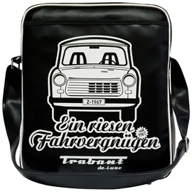 LOGOSHIRT Schultertasche "Trabant - Ein riesen Fahrvergnügen", Damen, Gr. B/H/T: 12cm x 38cm x 32cm, schwarz-weiß (schwarz, weiß), Lederimitat, bedruckt, mehrfarbig, Taschen Schultertasche, mit kultigem Trabant-Frontdruck
