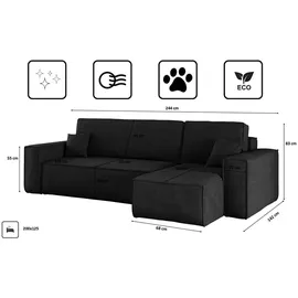 kaiser möbel Ecksofa mit schlaffunktion und bettkasten, Sofa L-form, Couch L-form BEST Dicker Cord Schwarz Rechts
