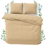 JACOBSON Bettwäsche 240x220 Set - 100% Baumwolle Bettbezug 240x220 cm + 2 Kissenbezüge 80x80 cm, Perkal Bettwäsche 3-teilig mit Reißverschluss (240x220cm, Beige, 3-teilig)