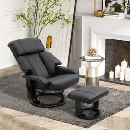Homcom Relaxsessel Kunstleder 76 x 102 x 80 cm Schwarz mit Hocker