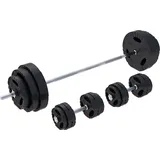 GORILLA SPORTS® Hantelset - 60kg, 100kg oder 130kg, Langhantelstange 170cm, 2 Kurzhanteln, 30mm Hantelscheiben aus Kunststoff, mit Sternverschlüssen - Langhantel, Hantel Set, Gewichte, Fitness
