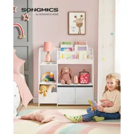 Songmics Bücherregal Kinder, Kinderregal, Spielzeugregal mit 2 Aufbewahrungsboxen, für Bücher, Kinderzimmer, Spielzimmer, Wohnzimmer, wolkenweiß