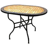 Marrakesch Orient & Mediterran Interior Gartentisch Gartentisch Mosaiktisch Marrakesch Natur Blau - Oval 100x60cm, Handarbeit blau|bunt