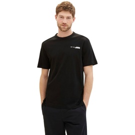 TOM TAILOR Hr. T-Shirt mit Label-Print, Black, XL