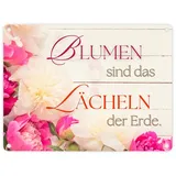 speecheese Blumen Metallschild in 15x20 cm mit Spruch Blumen sind das Lächeln der Erde Bunte Rosen Liebenswert Süß Putziges Geschenk Naturverbundenheit der Erde Muttertag