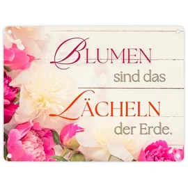 speecheese Blumen Metallschild in 15x20 cm mit Spruch Blumen sind das Lächeln der Erde Bunte Rosen Liebenswert Süß Putziges Geschenk Naturverbundenheit der Erde Muttertag