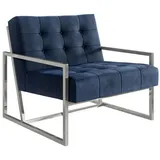 s-style möbel Loungesessel mit Silber, Metall Füßen aus Marineblau Samtstoff, B/T/H: 84 cm/89 cm/81 cm, - Blau