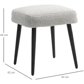 Homcom Fußhocker Sitzhocker Quadratischer Schminkhocker mit Kaschmir-Optik Stahlbeine Hellgrau 42 x 42 x