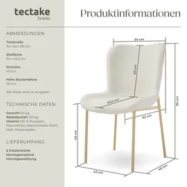 Tectake tectake® Polsterstuhl, Tessa 6er SetBouclé weiß/gold