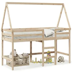 vidaXL Hochbett mit Leiter und Dach 90x200 cm Massivholz Kiefer