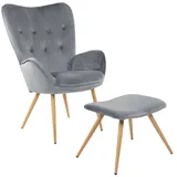 Albatros Ohrensessel York Samt 67 x 100 x 67 cm Grau mit Hocker