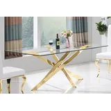 Design Esstisch Edelstahl Tempered Glass Tisch Esszimmer Tisch Gold 160x90 cm