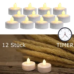 LED Teelichter - warmweiß flackernde Flamme - inkl. Batterien - Timer - D: 3,6cm...
