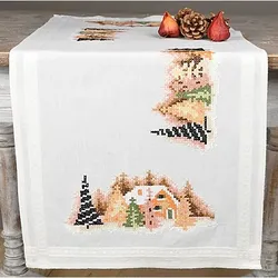 Stickläufer"Winterdorf modern"