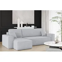 yourhouse24 Ecksofa Gepolstertes KARL L-Form, Cord&Bouclé-Stoff, mit Schlaffunktion und Bettkasten, Seite universal grau