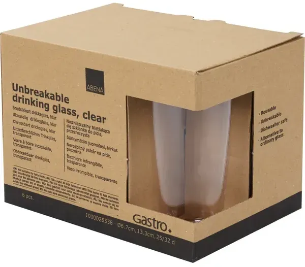 Trinkgläser Abena Mehrweg transparent 320 ml 6 Stück, aus SAN - sieht aus wie echtes Glas, bruchsicher