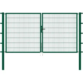 GAH Alberts Metallzaun Doppeltor für Doppelstabmatte Grün z. Einbetonieren 120 cm x 300 cm