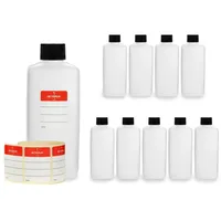 Octopus 10x 250 ml Octopus Kunststoffflaschen, HDPE Plastikflaschen mit schwarzen Schraubverschlüssen, Leerflaschen mit schwarzen Schraubdeckeln, Vierkantflaschen inkl. Beschriftungsetiketten
