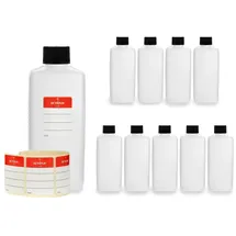 Octopus 10x 250 ml Octopus Kunststoffflaschen, HDPE Plastikflaschen mit schwarzen Schraubverschlüssen, Leerflaschen mit schwarzen Schraubdeckeln, Vierkantflaschen inkl. Beschriftungsetiketten
