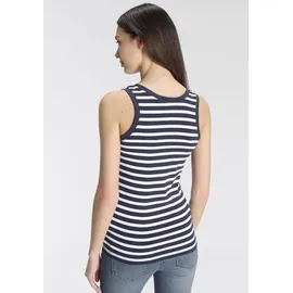 delmao Tanktop DELMAO, Damen, Gr. 40/42, blau (marine, weiß), Obermaterial: 100% Baumwolle, geringelt, gestreift, unifarben, Basic, sehr figurbetont hüftlang, Rundhals, Tops Tanktop, in unterschiedlichen Varianten
