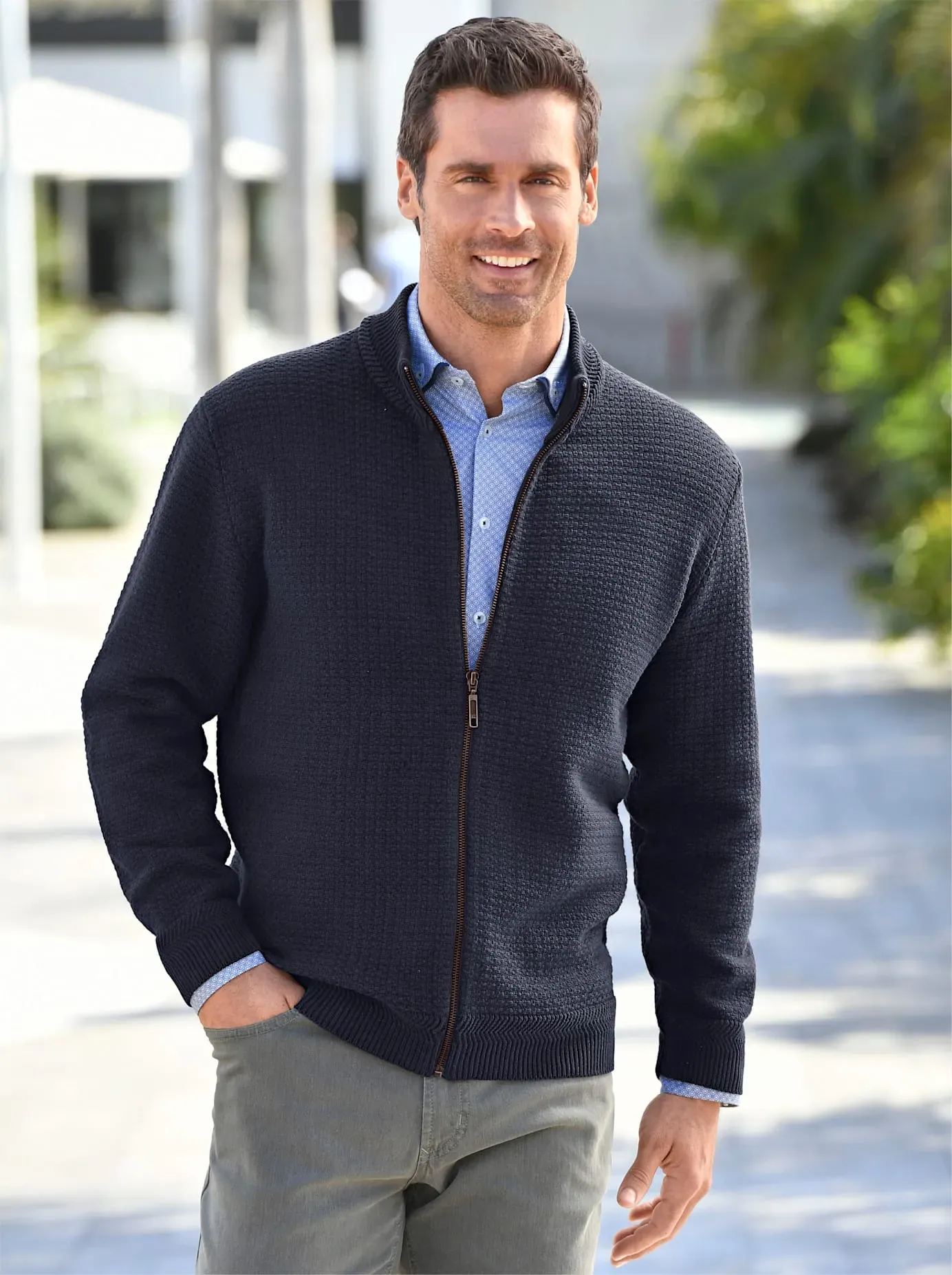 Strickjacke MARCO DONATI, Herren, Gr. 50, blau (marine), 50% Baumwolle, 50% Polyacryl, unifarben, Strickjacken Strickjacke