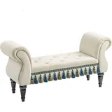 Homcom Luxus Bettbank mit Holzbeine, Flurbank für Schlafzimmer, Beige, Kunststoff, 40x58x117 cm, Esszimmer, Bänke, Sitzbänke