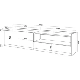 SKRAUT HOME Lowboard 207x50x37 cm Schwarz/Eiche Holzwerkstoff
