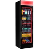 GGM Gastro Getränkekühlschrank - 345 Liter - Rahmenloses Design - 1 Glastür - Farbiges rotes Licht - Einstellbare Helligkeit - Automatischer Farbwechsel - 5 Regale - Schwarz - GK374USLED